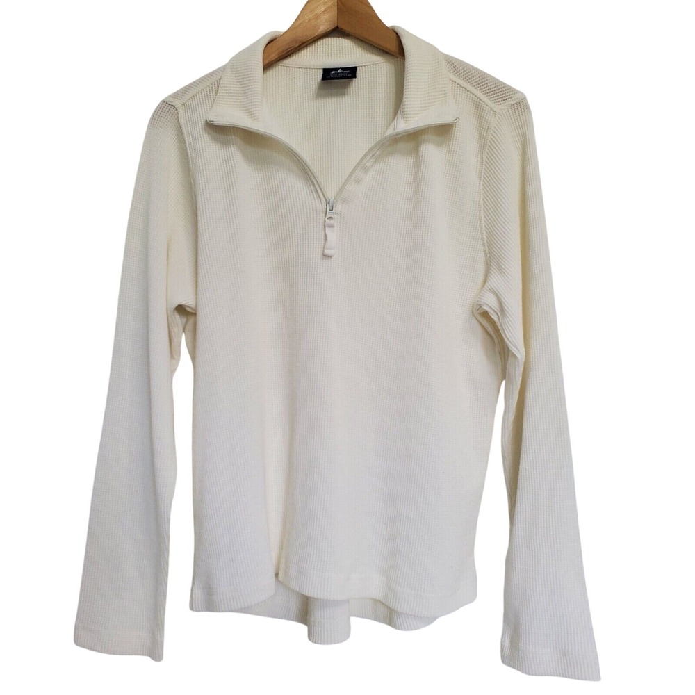 Charles River Apparel Womens 1/4 Zip Waffle Knit Thermal Sweatshirt Size M Cream